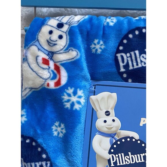 Pillsbury Doughboy Christmas Soft Plush Throw Blanket Oversized 60 X 70” Blue - Picture 3 of 13